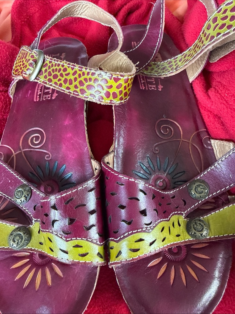 L’Artiste Spring Step Freja Sandals Bordeaux Lime Multicolor Leather Sandals
